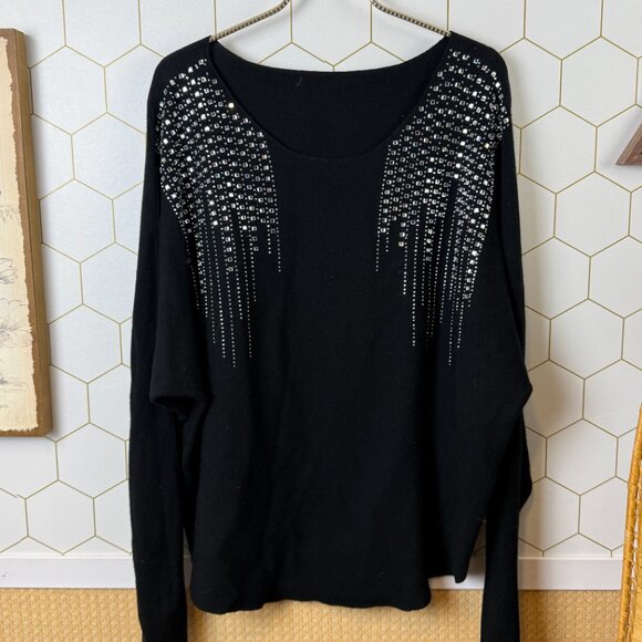 Vila Milano Black Wool Blend Long Sleeve Bedazzled Sweater - Size - Large - Picture 5 of 5
